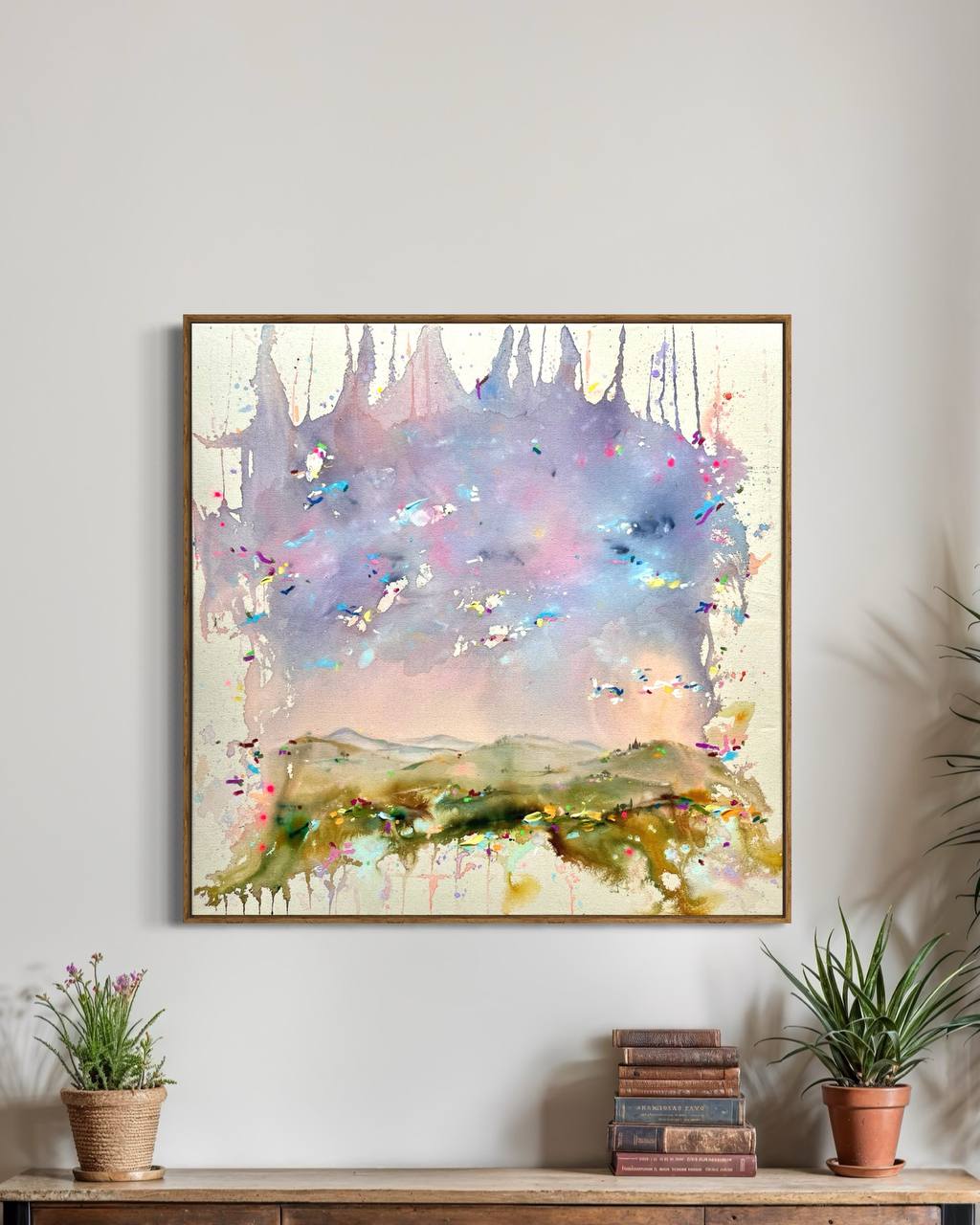 Abstraktes Originalgemälde „Tempel der Seele“ von GoldSmiley – 100x100 cm Mixed Media auf Leinwand in warmen Naturfarben, ideal für Wohn- oder Arbeitsräume.