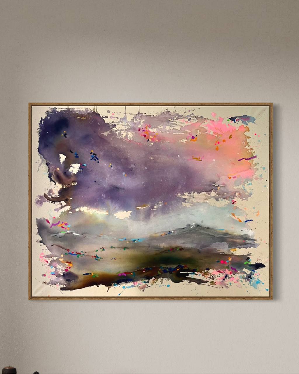 Stimmungsvolles Acryl-Mixed-Media-Gemälde „When der Sommerregen kommt“ auf ungespanntem Leinwand, 100x80 cm, inspiriert vom Zauber eines Sommerregens