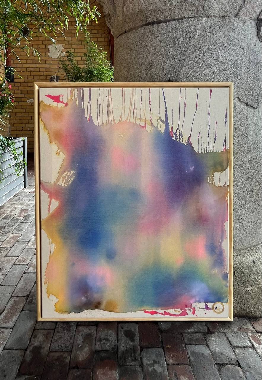 moderne Wandkunst, Acrylbild abstrakt, emotionale Kunst, Kunst für Wohnzimmer, Originalkunst kaufen, Bild auf Leinwand, großes Gemälde, Traumkunst, ruhige Farben, Kunst für Zuhause, Gold Smiley