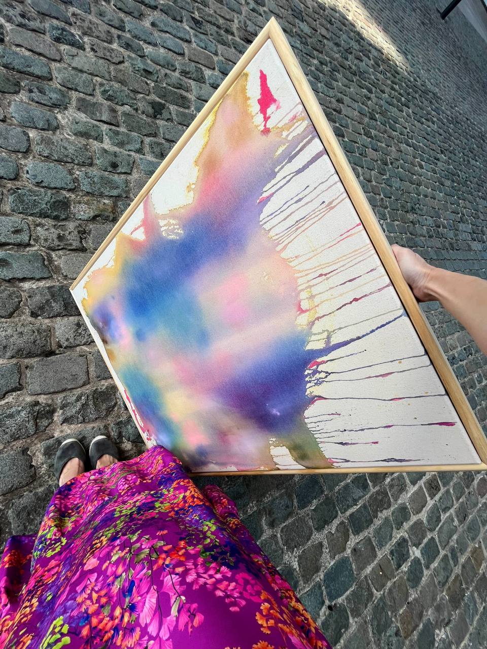 moderne Wandkunst, Acrylbild abstrakt, emotionale Kunst, Kunst für Wohnzimmer, Originalkunst kaufen, Bild auf Leinwand, großes Gemälde, Traumkunst, ruhige Farben, Kunst für Zuhause, Gold Smiley