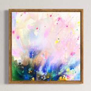 Kleine abstrakte Malerei Lavendel (30x30 cm) aus der Serie MINIS. Mit Holzrahmen – ein einzigartiges Kunstgeschenk voller Leichtigkeit.