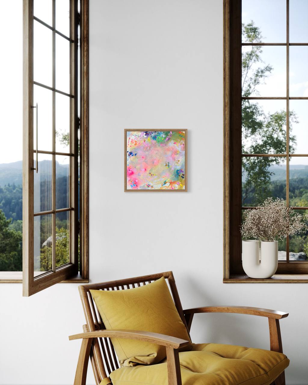 GOOD VIBES ONLY| kleine abstrakte Malerei 30x30 cm im Holzrahmen | einzigartiges Kunstgeschenk – Bild 2