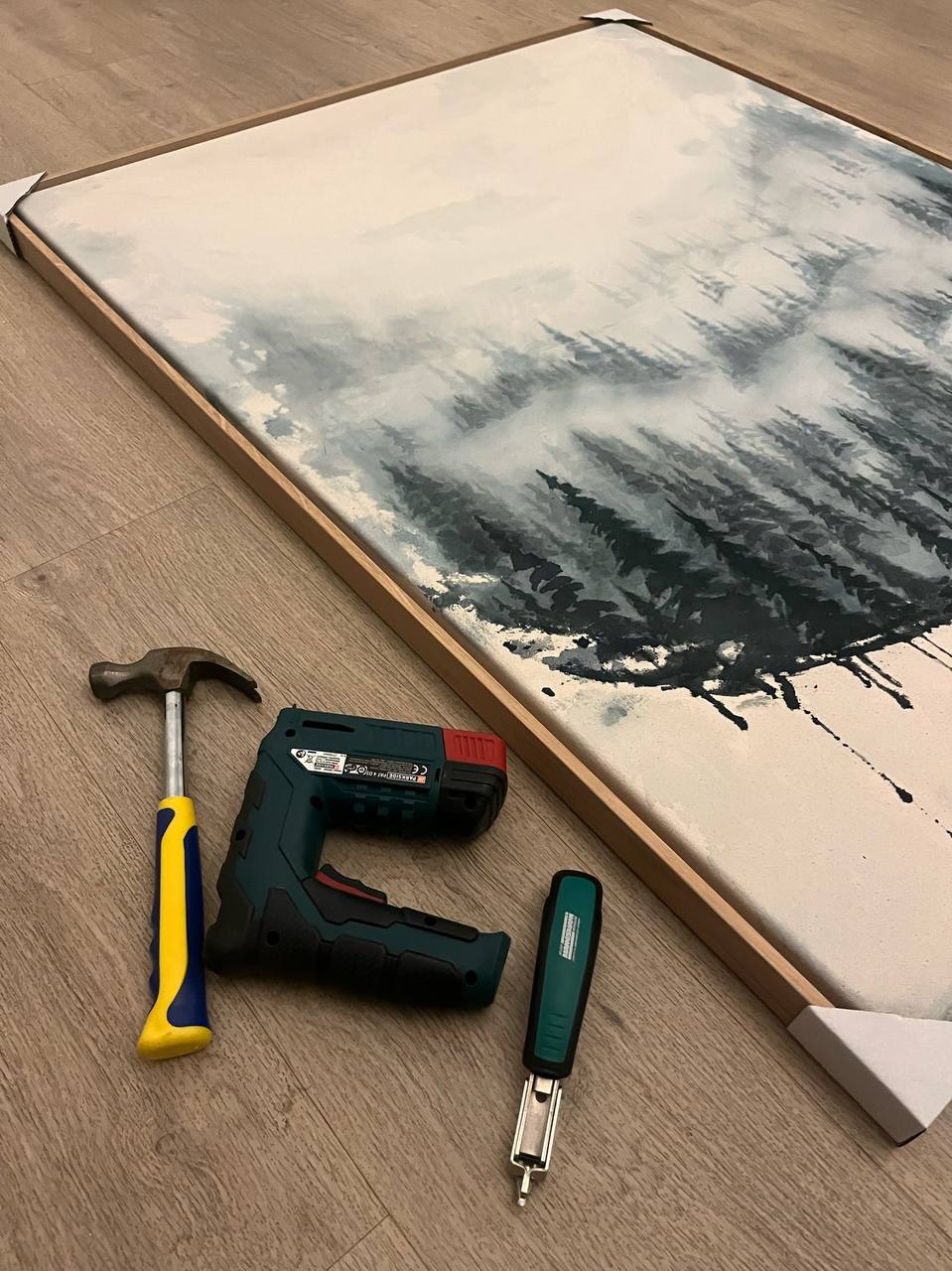 NEBEL | Acrylgemälde Wald Natur I Abstrakte Kunst auf rohem Leinwand – Bild 3