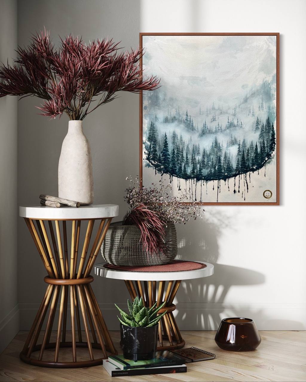 NEBEL | Acrylgemälde Wald Natur I Abstrakte Kunst auf rohem Leinwand – Bild 4