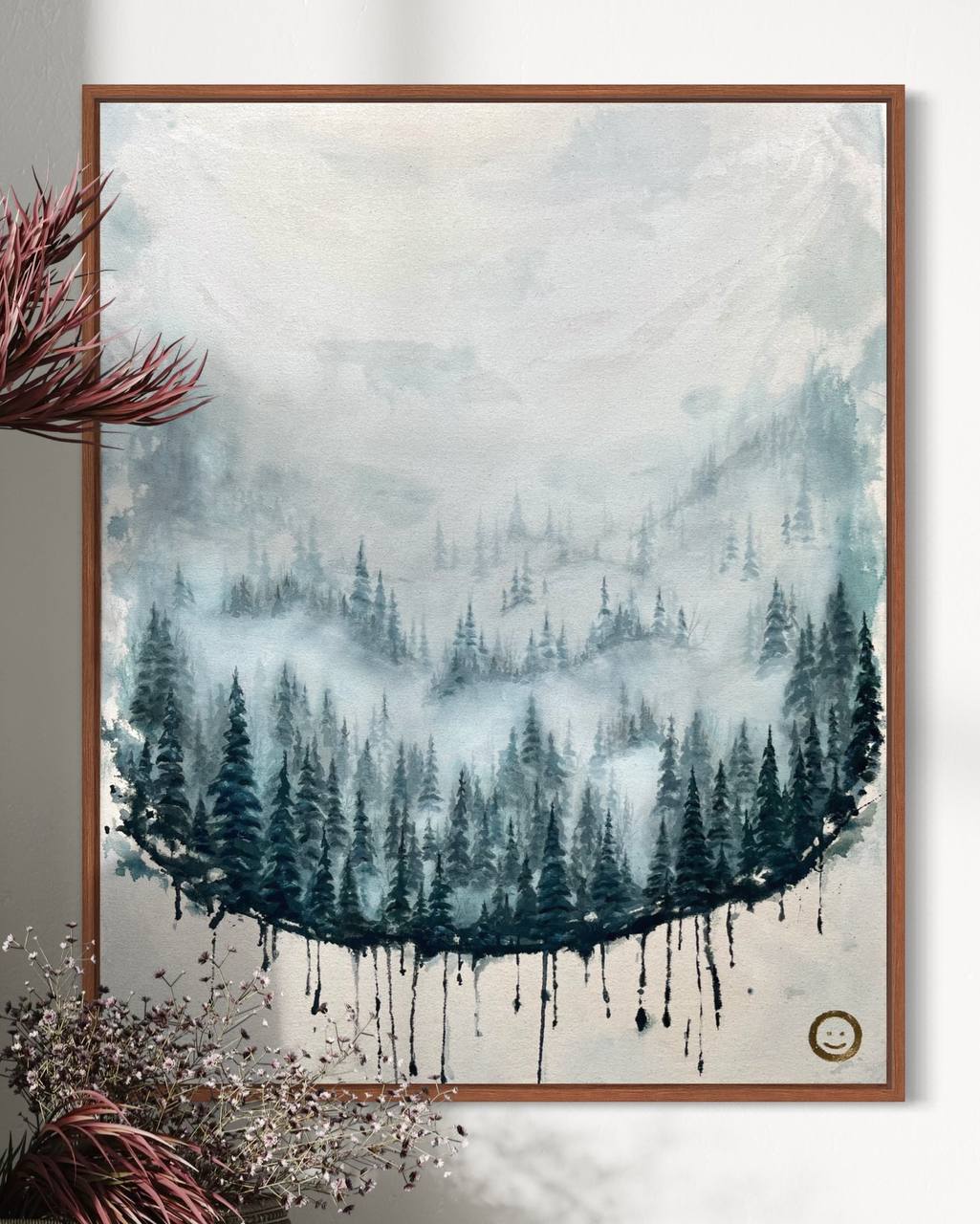 NEBEL | Acrylgemälde Wald Natur I Abstrakte Kunst auf rohem Leinwand