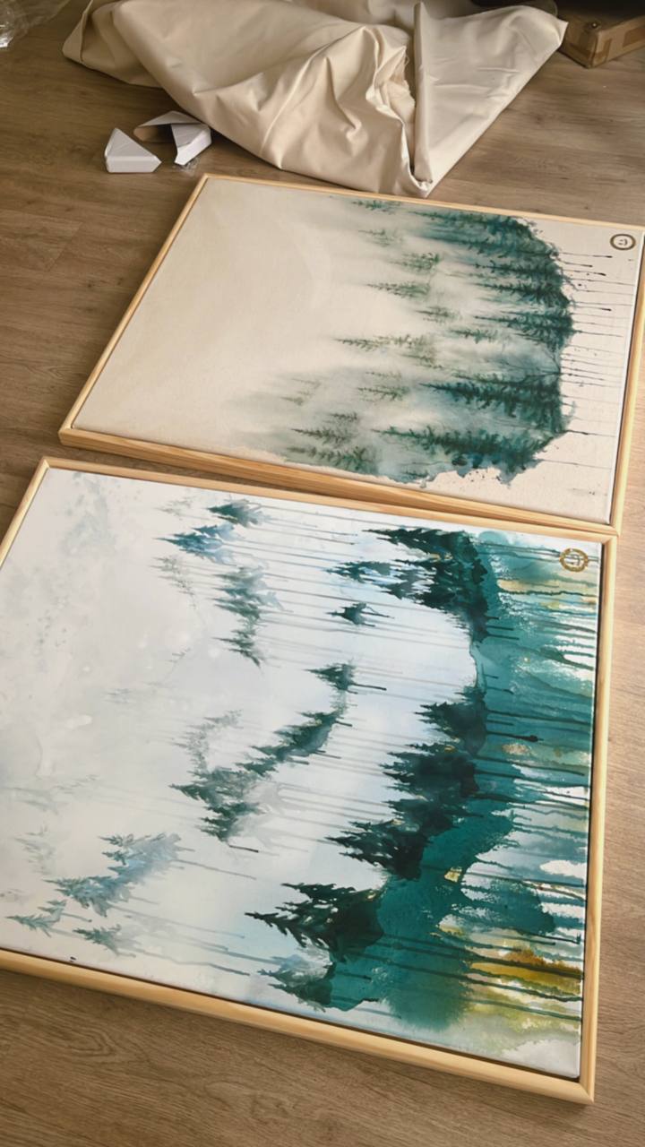 IM WALD | Acrylgemälde einer nebligen Waldlandschaft I Abstrakte Kunst auf Leinwand – Bild 3