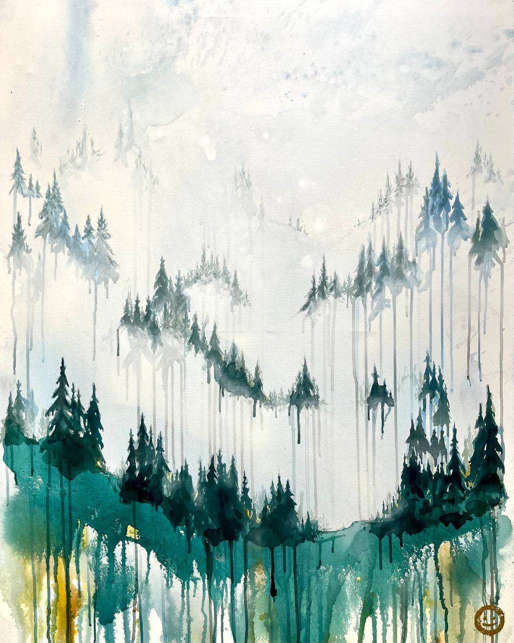 IM WALD | Acrylgemälde einer nebligen Waldlandschaft I Abstrakte Kunst auf Leinwand – Bild 4